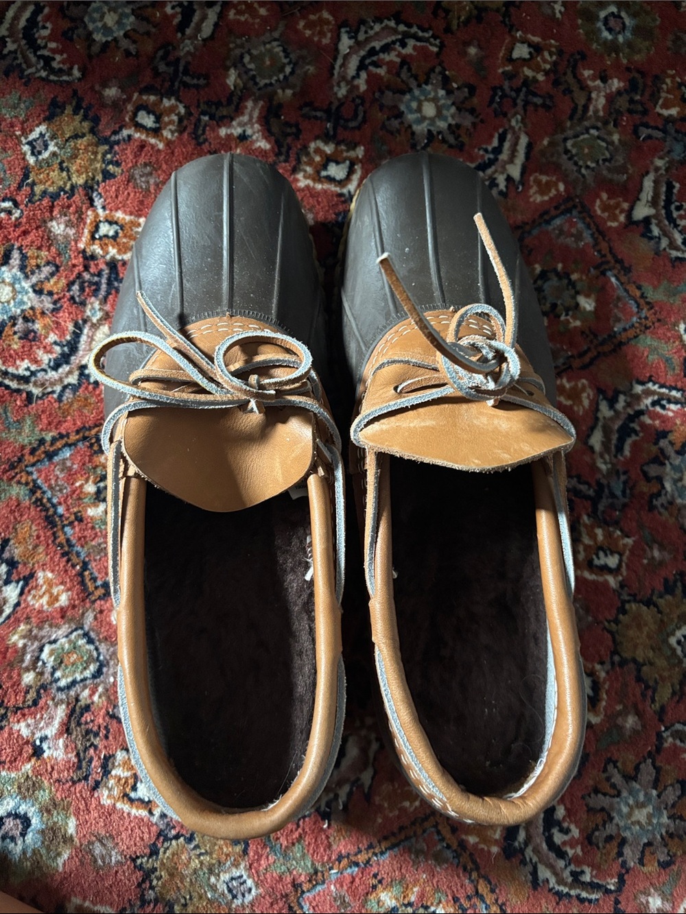 L.L. Bean Black Rubber and Brown Leather Duck Boots - Lace-Up